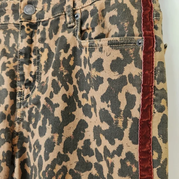 Leopard Print Velvet Trim Stretch Skinny Jeans Leggings Animal Edgy Mobwife 4 - Picture 9 of 15